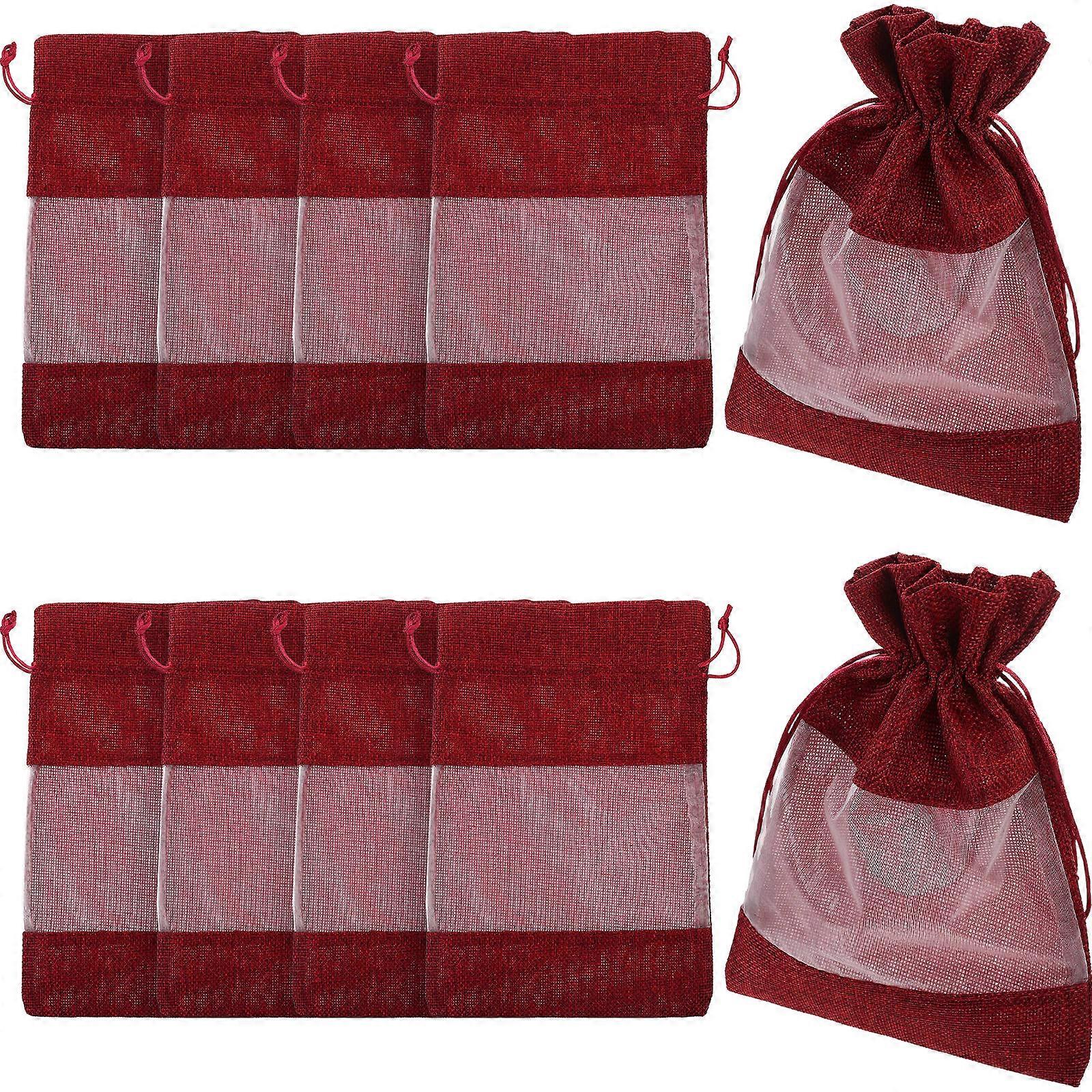 Burlap Drawstring Bags Rectangular Shape Rustic Style For Wedding Party Special Occasions 10Pcs