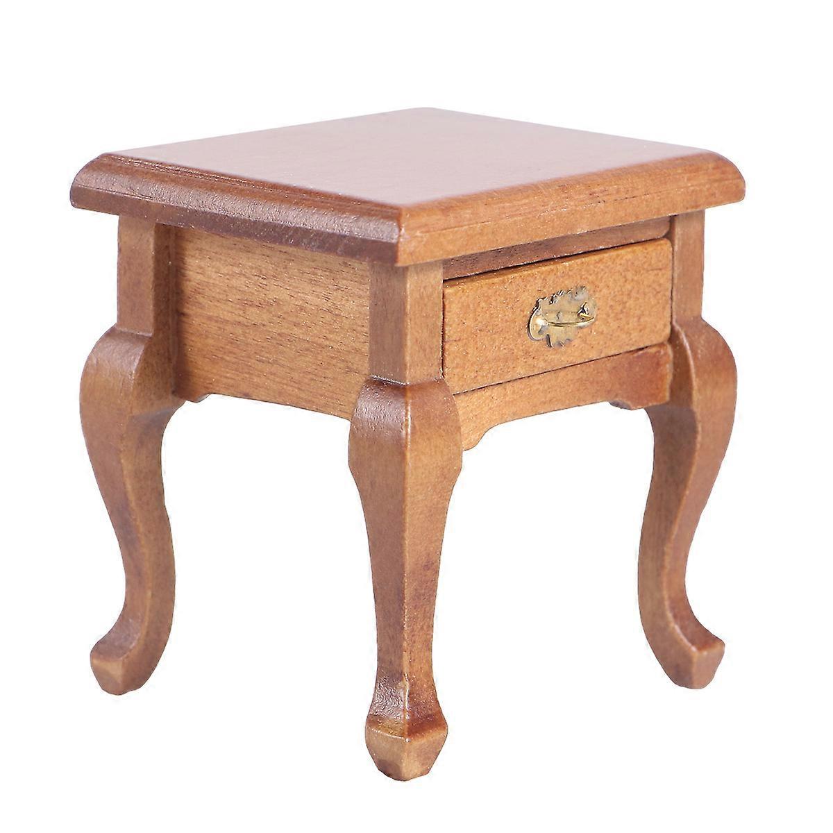 Durable Wooden Kids Bedside Table Model Chocolate Color Handmade Miniature Furniture for :12 Size