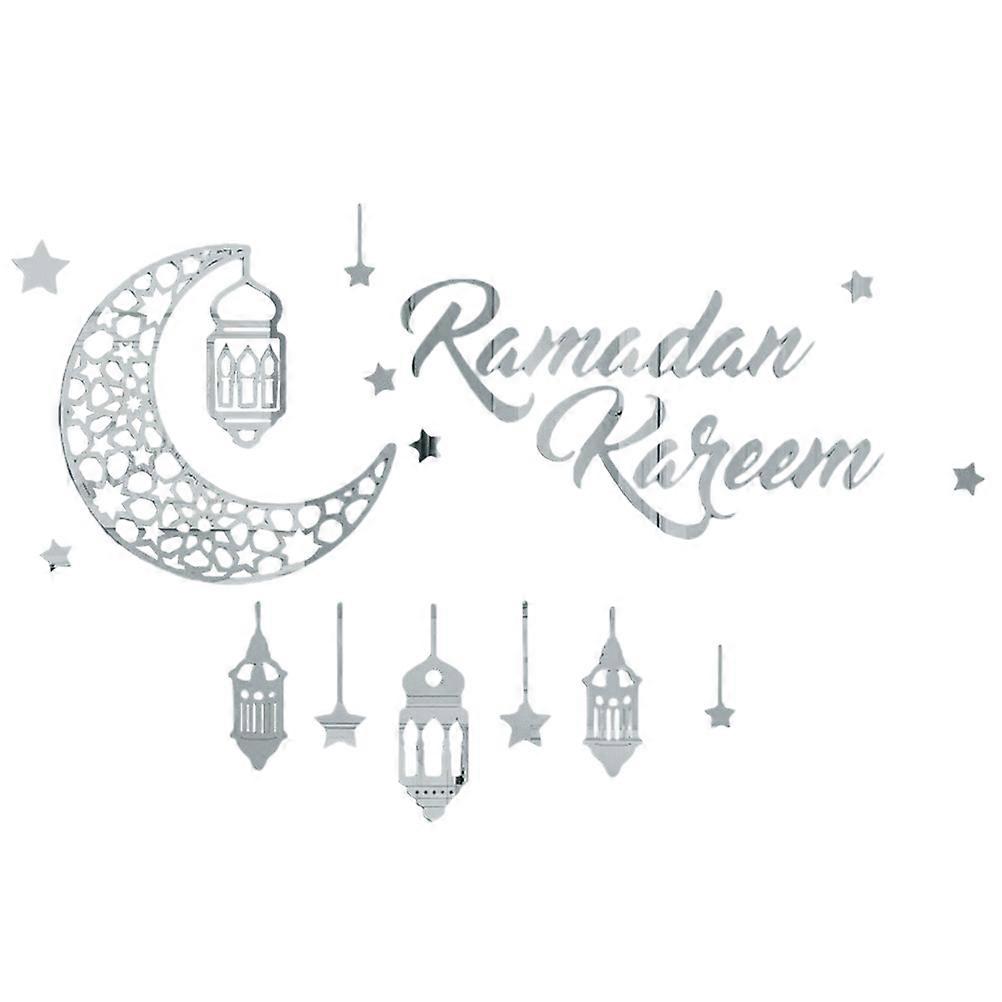Elegant Silver Acrylic Moon Decor Sticker for Eid and Ramadan Decor 1 Sheet