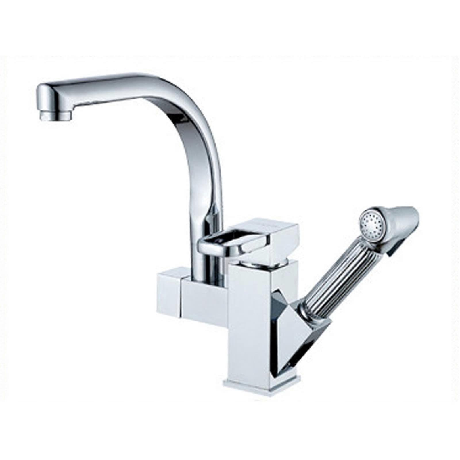 Brass Arc Hot and Cold Water Mixer Tap, 360° Rotation PullOut Faucet, Single Hole Sink Faucet