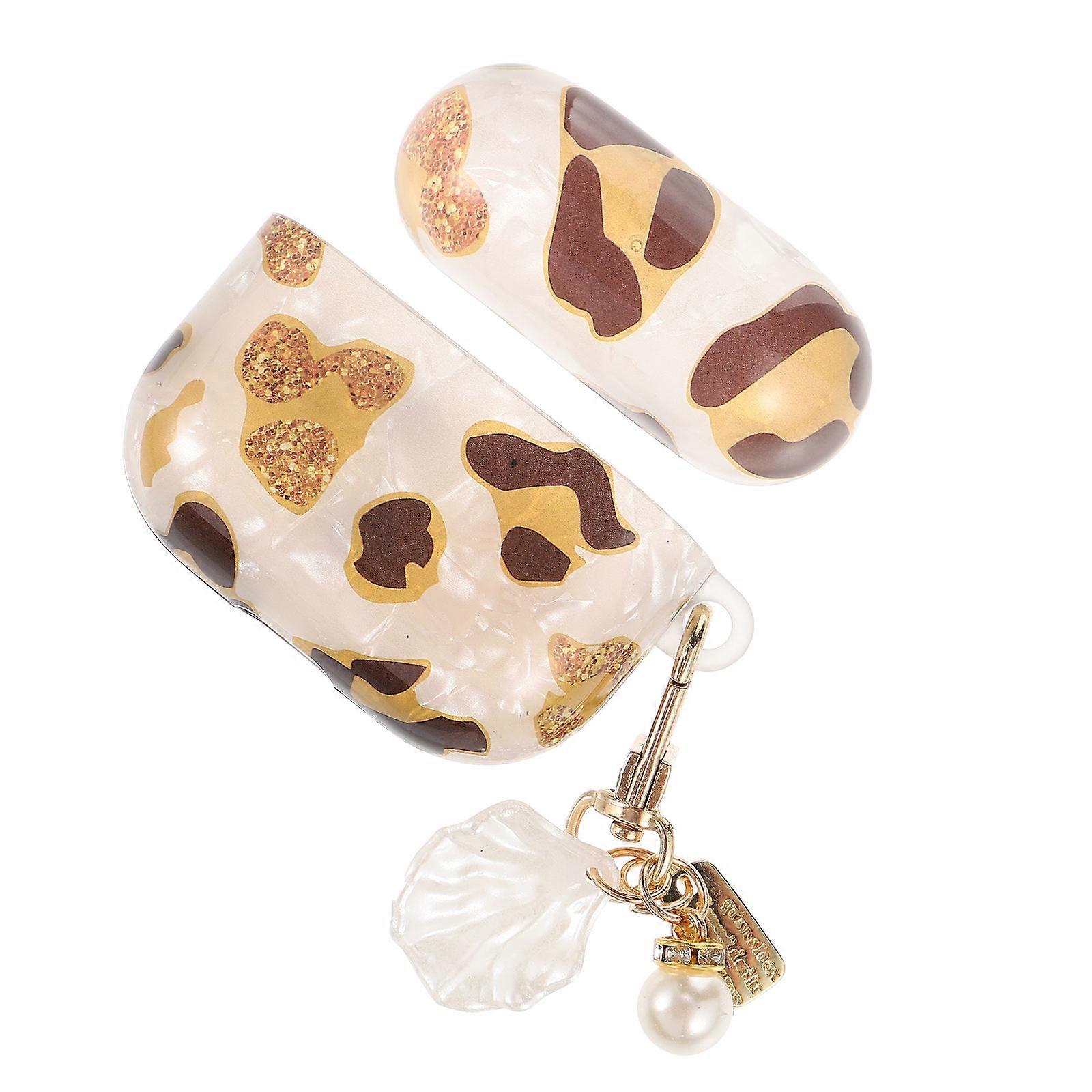 Leopard Print Earphone Case with Shell Pendant Stylish, Lightweight Protective Sleeve for Wireless Earbuds