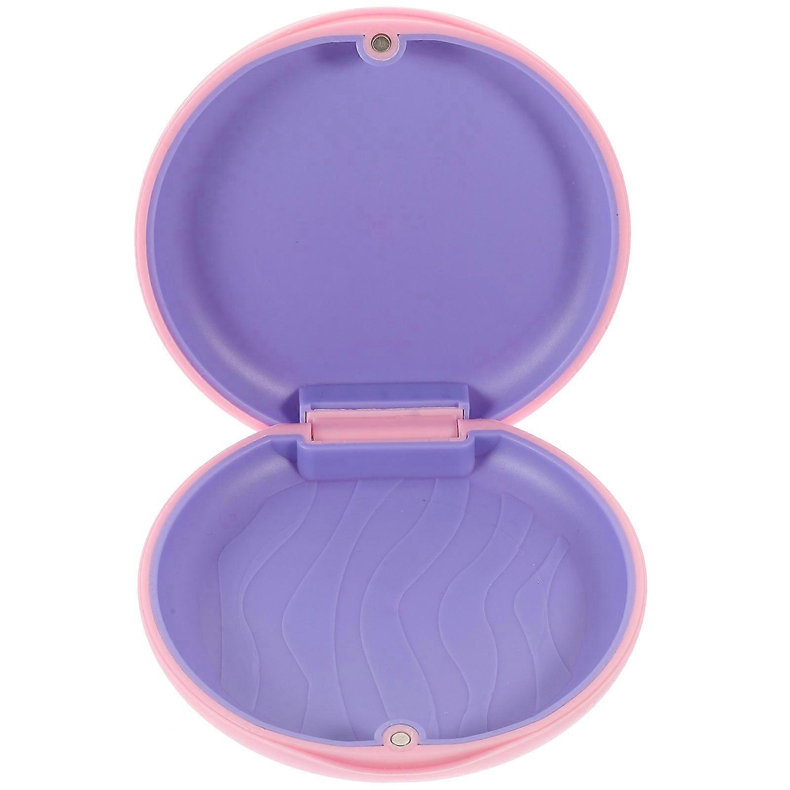 Pink Portable Denture Container with ABS and Silicone Material for Storage Travel Size 3.5 x 2.8 x 1.6 Inches