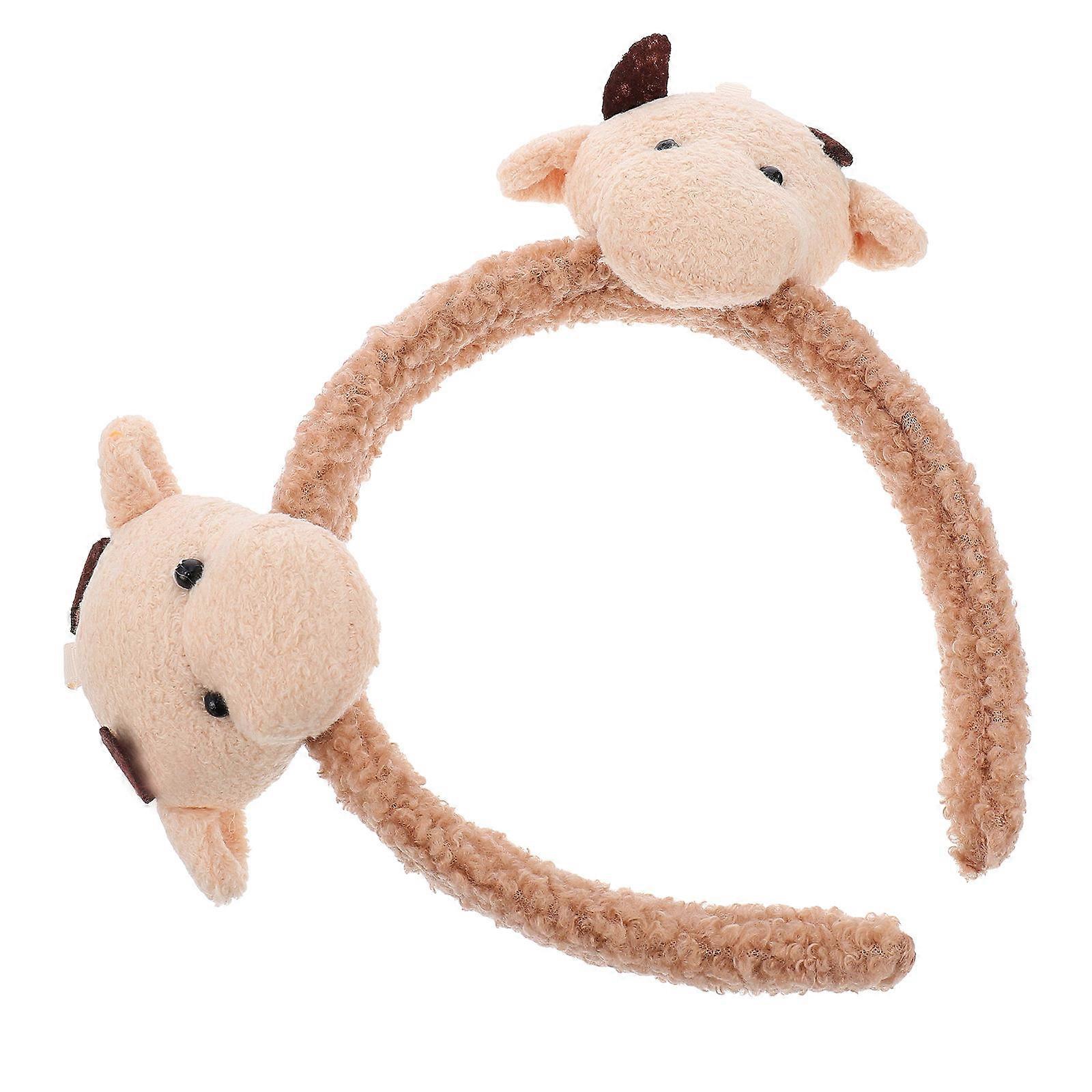Beige Plush Hairband with Cartoon Ox Horn Design for Decoration Lightweight and Comfortable Fits Most