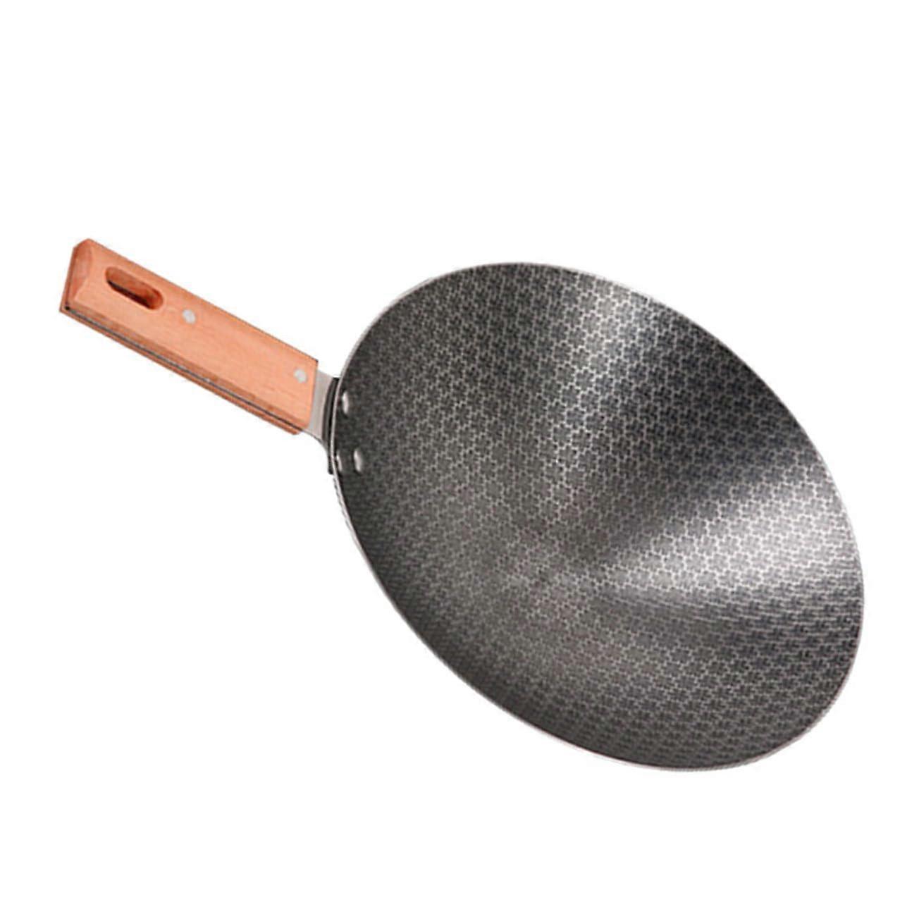 Wok Pan Temperature Resistant Easy to Clean Ergonomic Wooden Handle for Camping