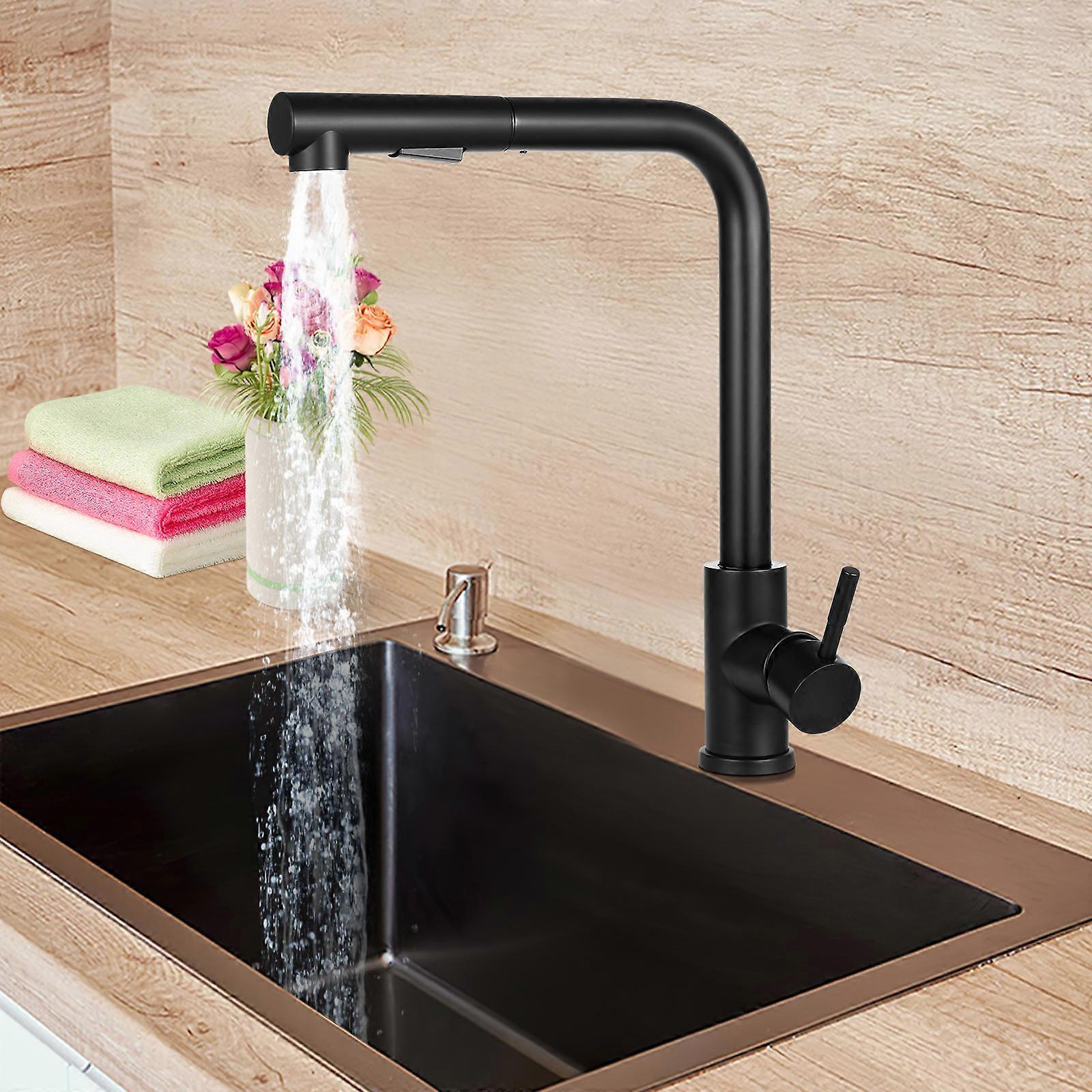 Pull Down Kitchen Faucet Mixer Tap For Kitchen Use With 360 Degrees Rotatable Angle In Black Set