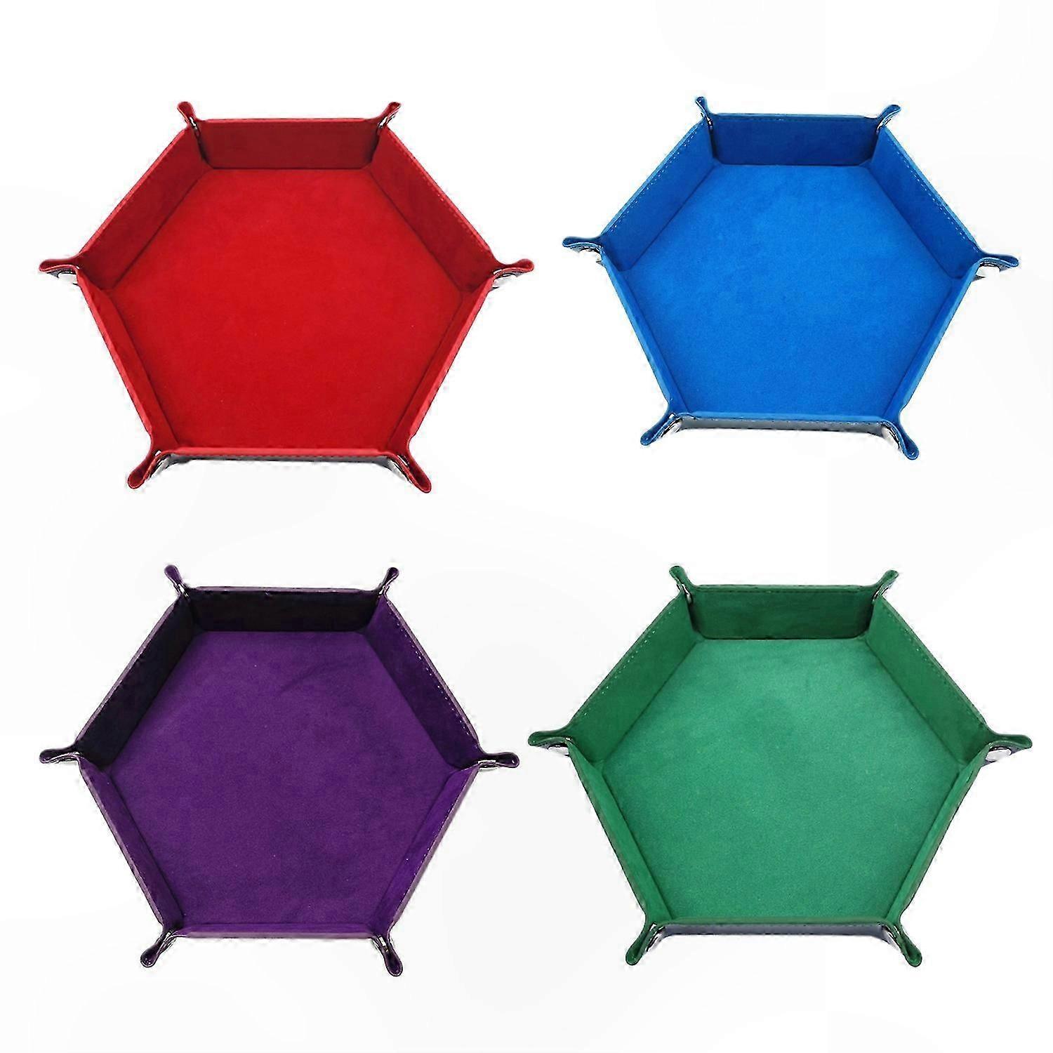 Hexagon Folding Dice Tray with Leather Material for Rolling and Storage 4 Pack
