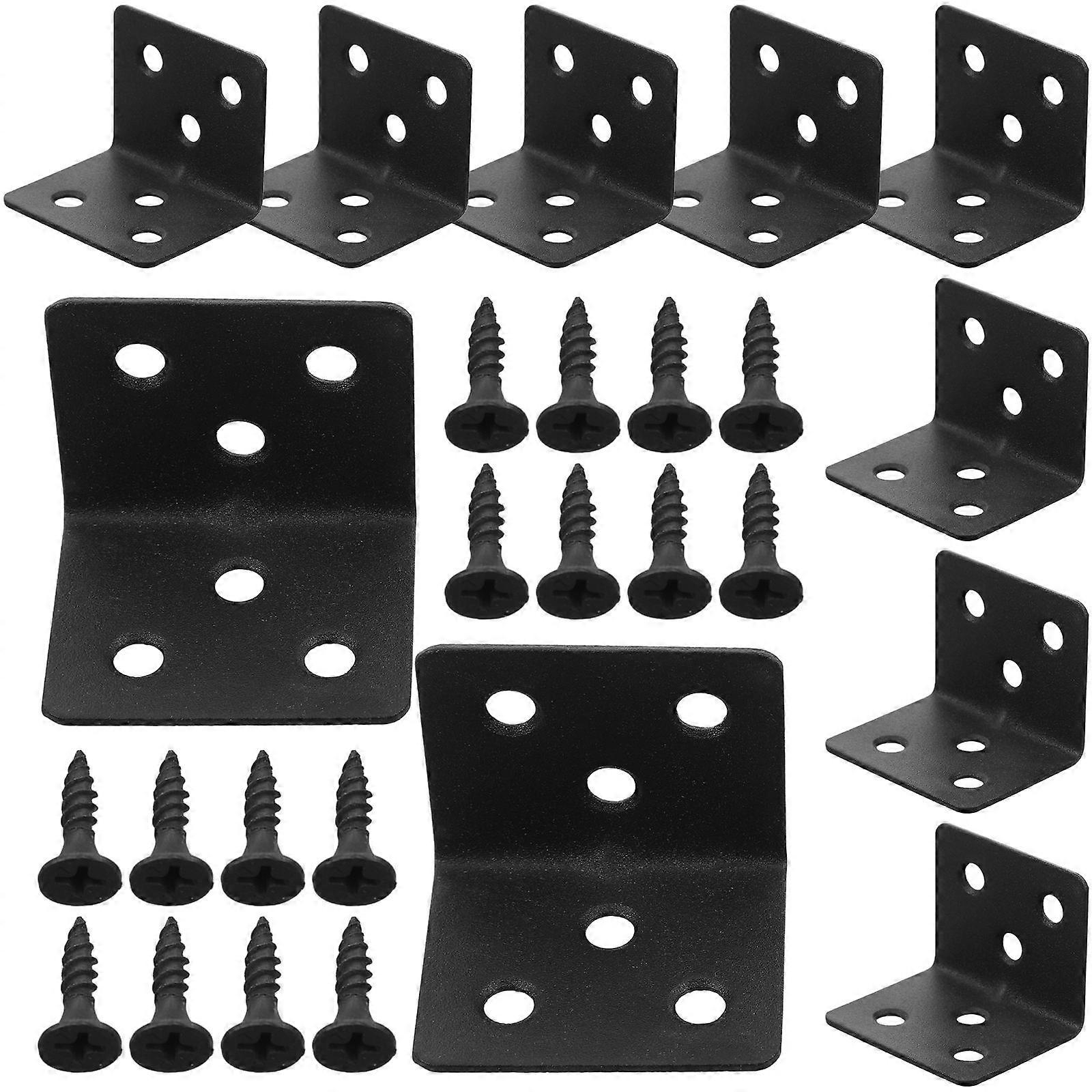 Heavy Duty Black Metal Angle Brackets 10pcs Durable Cold Rolled Steel Corner Fasteners with Screws for Furniture Shelves Cabinets Wood Support