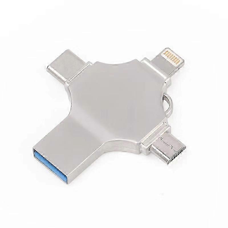 Cross 4-in-1 128GB Flash-Laufwerk 8 Pin, Micro USB, USB-C & USB 3.0 (Silber)