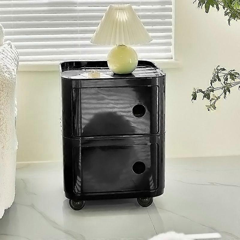 2-Tier Square Plastic Rolling Storage Drawer - Black
