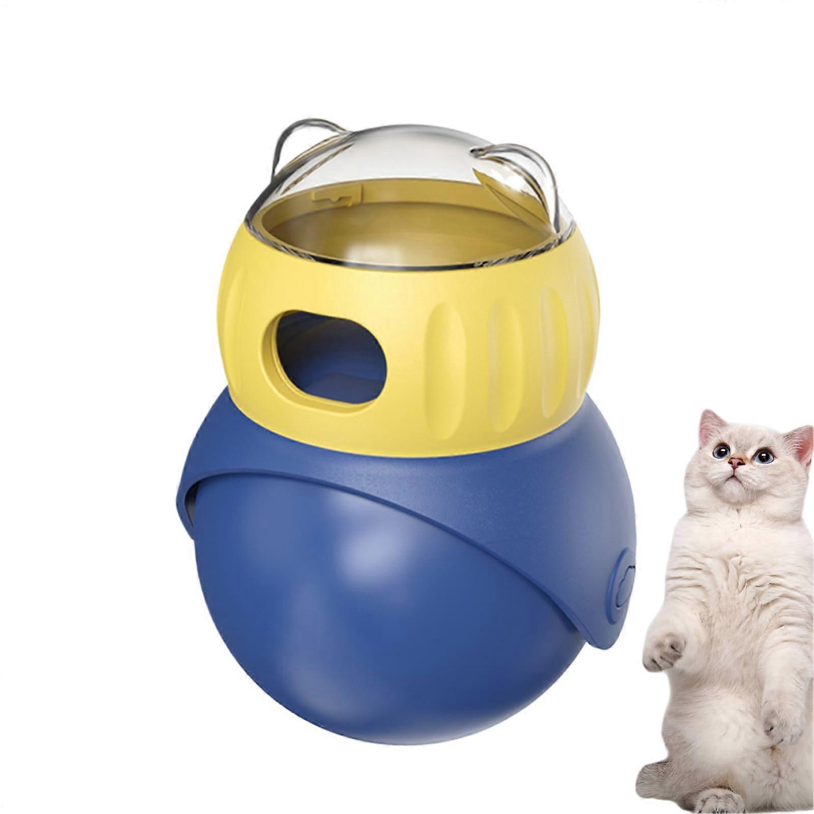 Cat Snack Dispenser Toy, Food Ball with Delayed Release for Indoor Play, Blue