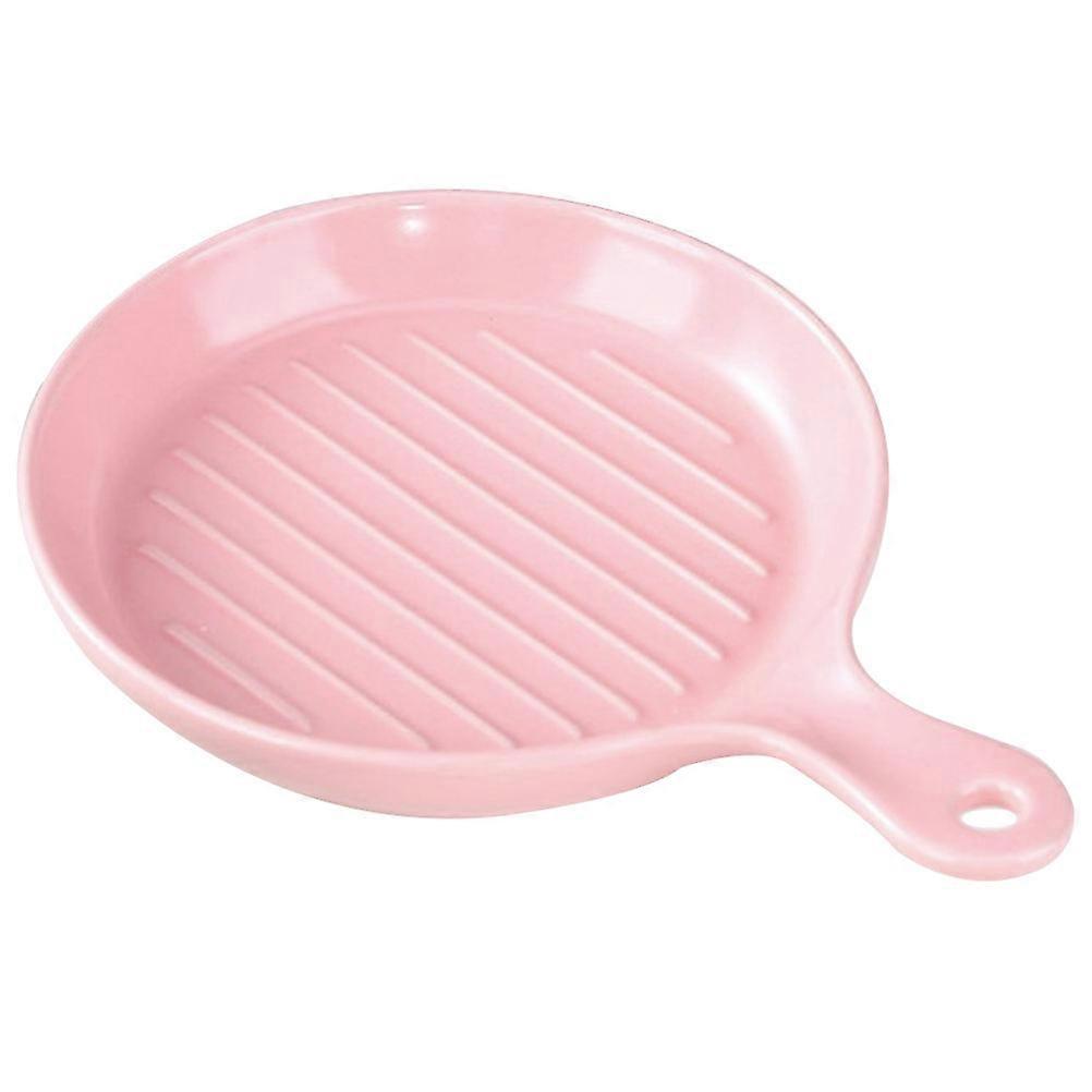 Pink Ceramic Plates with Handles for Home Use Oven Safe Microwave Friendly Dinnerware 8.5 Inches