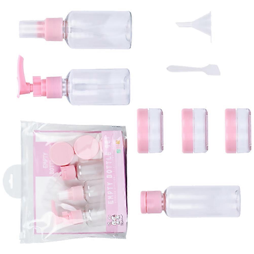 Transparent Dispenser for Toiletries in Pink Color for Travel Size with Refillable Design 8pcs in 1 Set