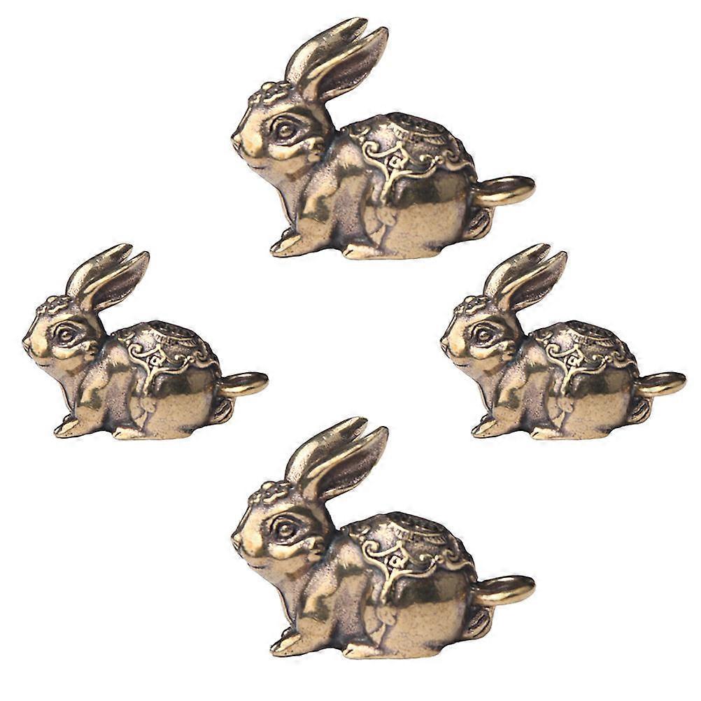 Copper Key Chain Pendants with Assorted Color Rabbit Figurine Design for Decoration Use 4Pcs