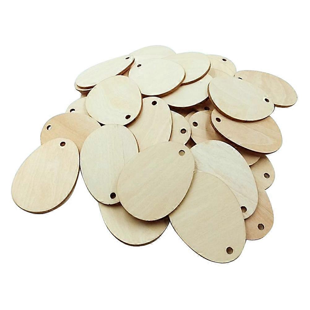 25pcs Egg Shaped Decorative Wood Chips with Hole for DIY Crafts, School Projects, Christmas Ornaments, Nursery Decor