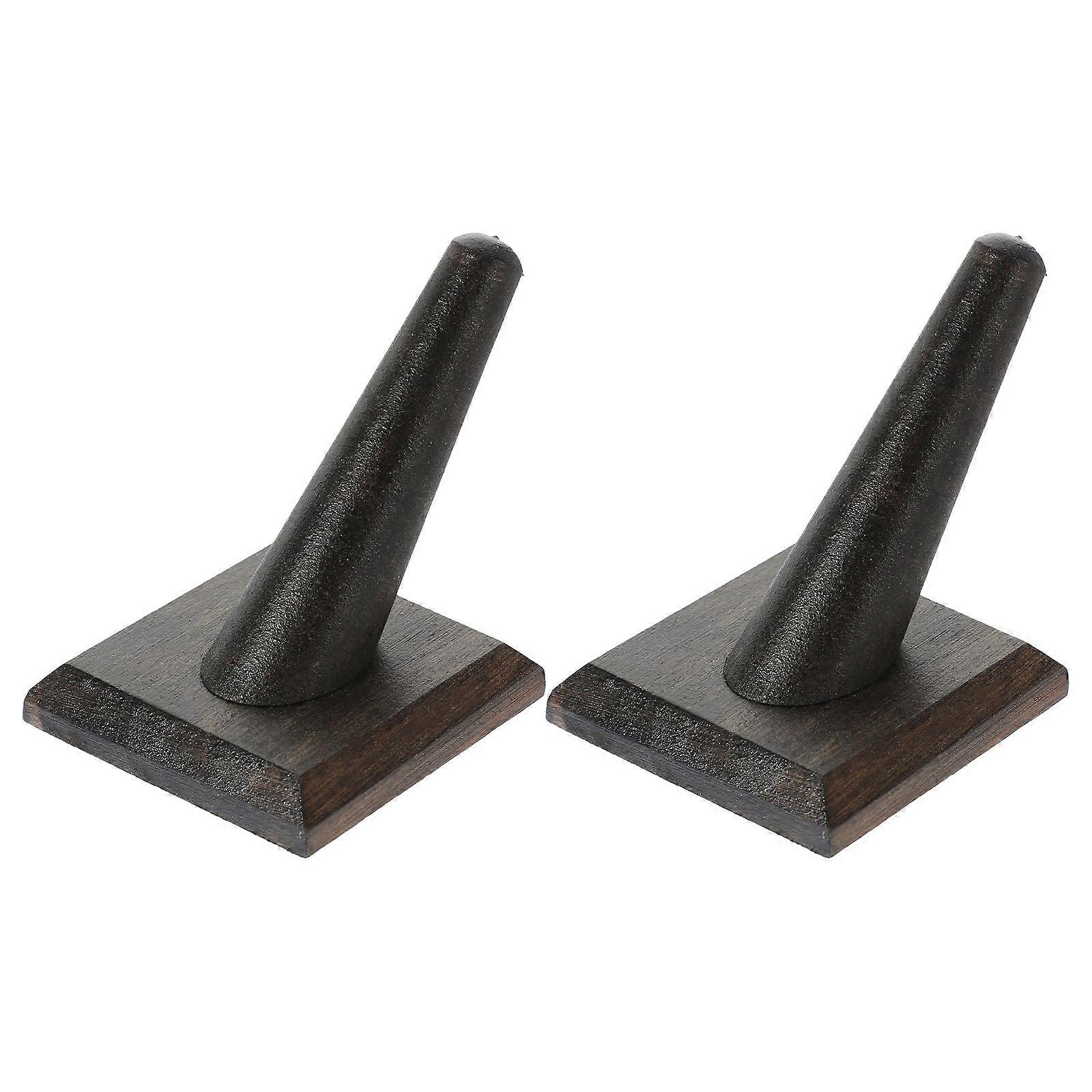 Wooden Ring Display Stand for Home Black Small and Practical Jewelry Holder 2 Pieces
