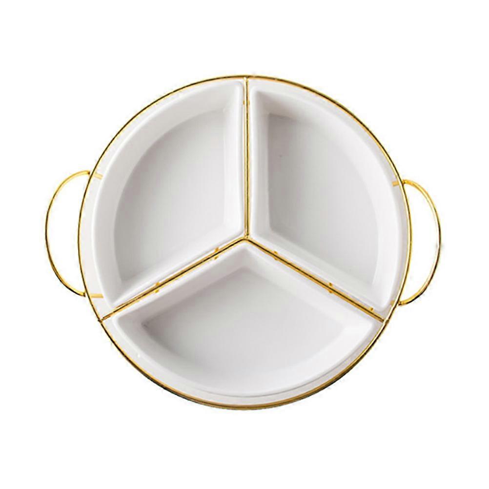Decorative Snack Plate With Rack For Picnics And Gatherings In White Ceramic And Iron For Serving 1Pcs