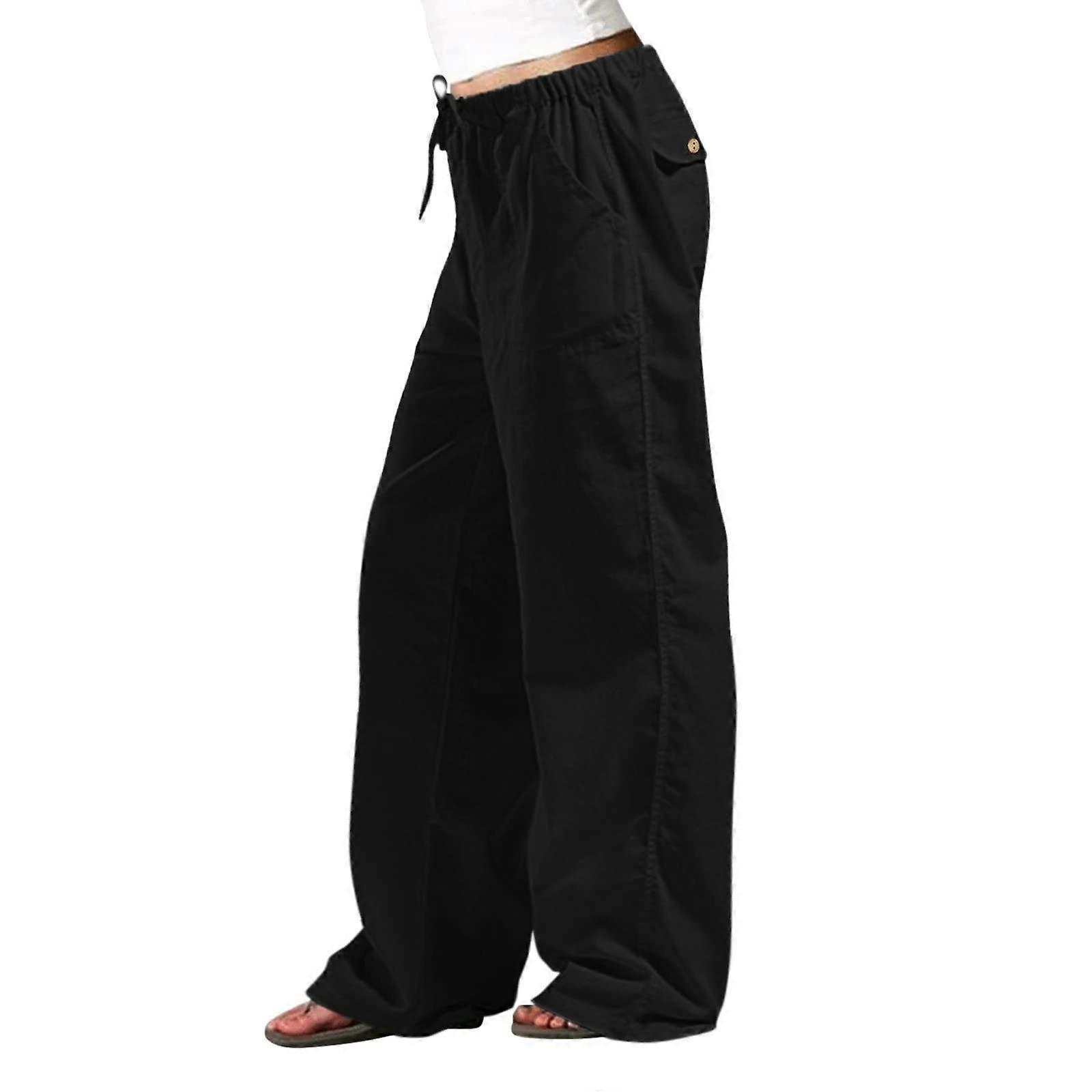 Women's Yoga Trousers Black, High Waist Flared Trousers with Pocket, Opaque Slim Fit, Comfortable Running Pants