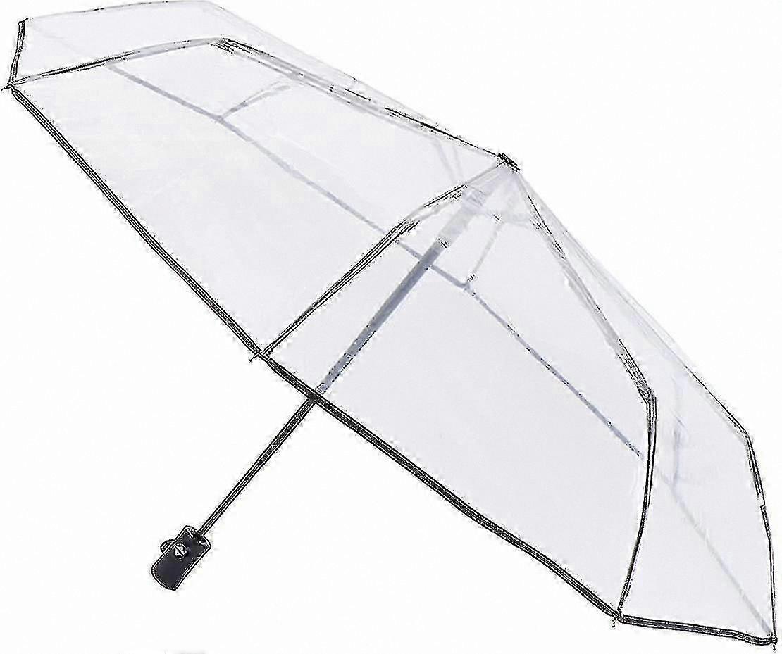 Automatic Transparent Folding Umbrella, 3-Fold Compact Design, Pink & Black Variants