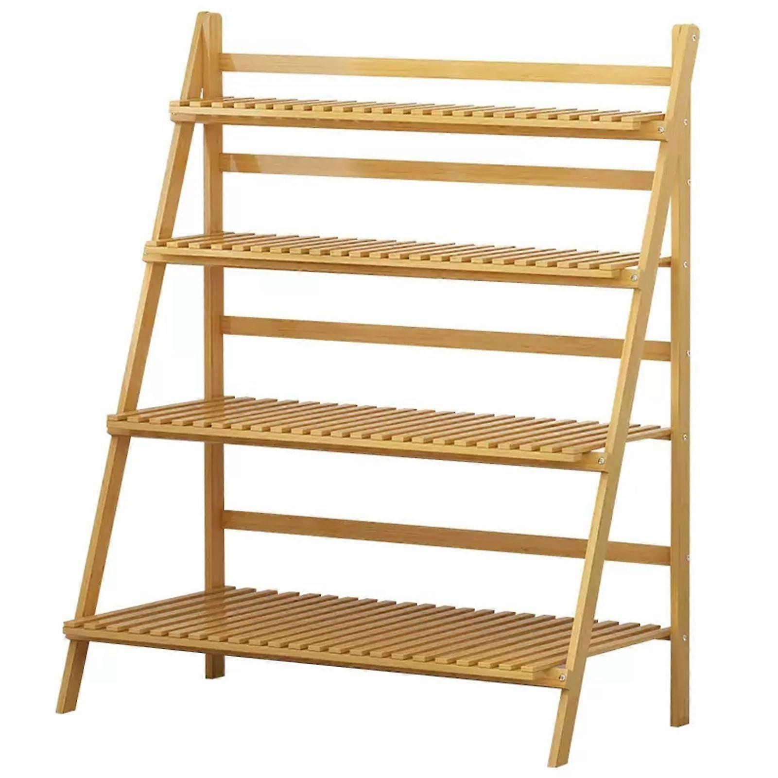Indoor Plant Stand with 4-Tier Bamboo Ladder Shelf for Corner Display, Multi-Functional Plant Rack Storage Shelf