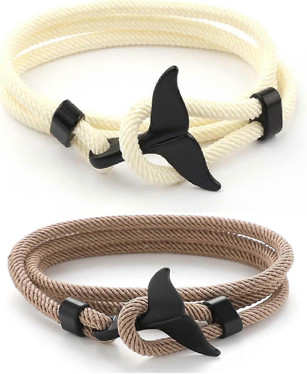 Nautical Braided Whale tail Rope Bracelets Set - 2 Pcs Adjustable