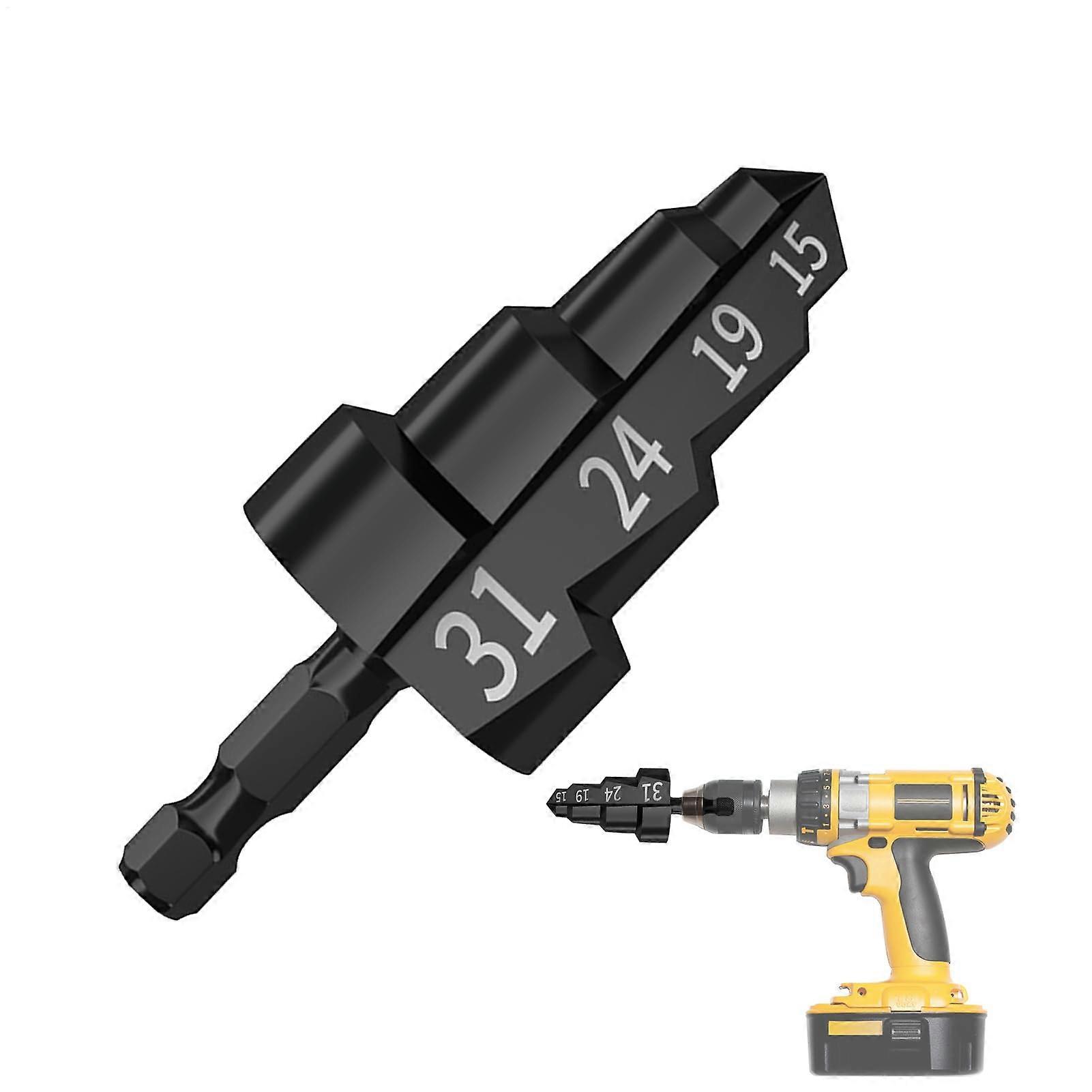 Multifunction Step Drill Bit - Hex Shank Multi-Diameter Tool for Pipe Fitting and Water Line Adjustments