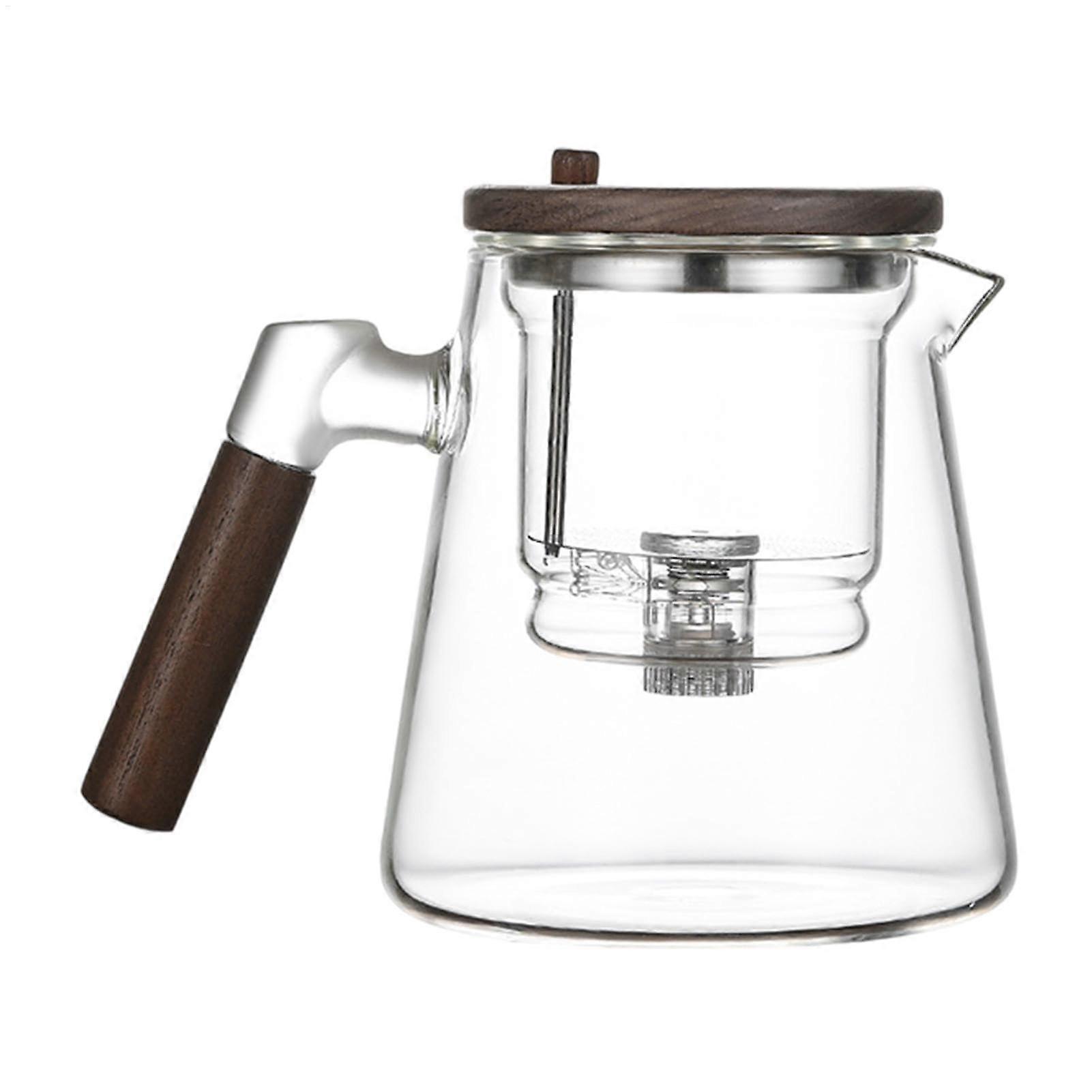 Enchantipot Glass Tea Brewer 750 ml with Infuser and Heat Resistant Wood Handle for Loose Leaf Tea, Clear Design