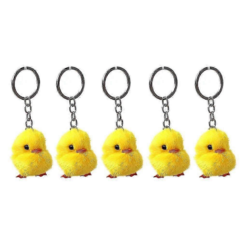5 Pcs Furry Yellow Duck Keychain Chick Keychains for Handbag Backpack Wallet Ins