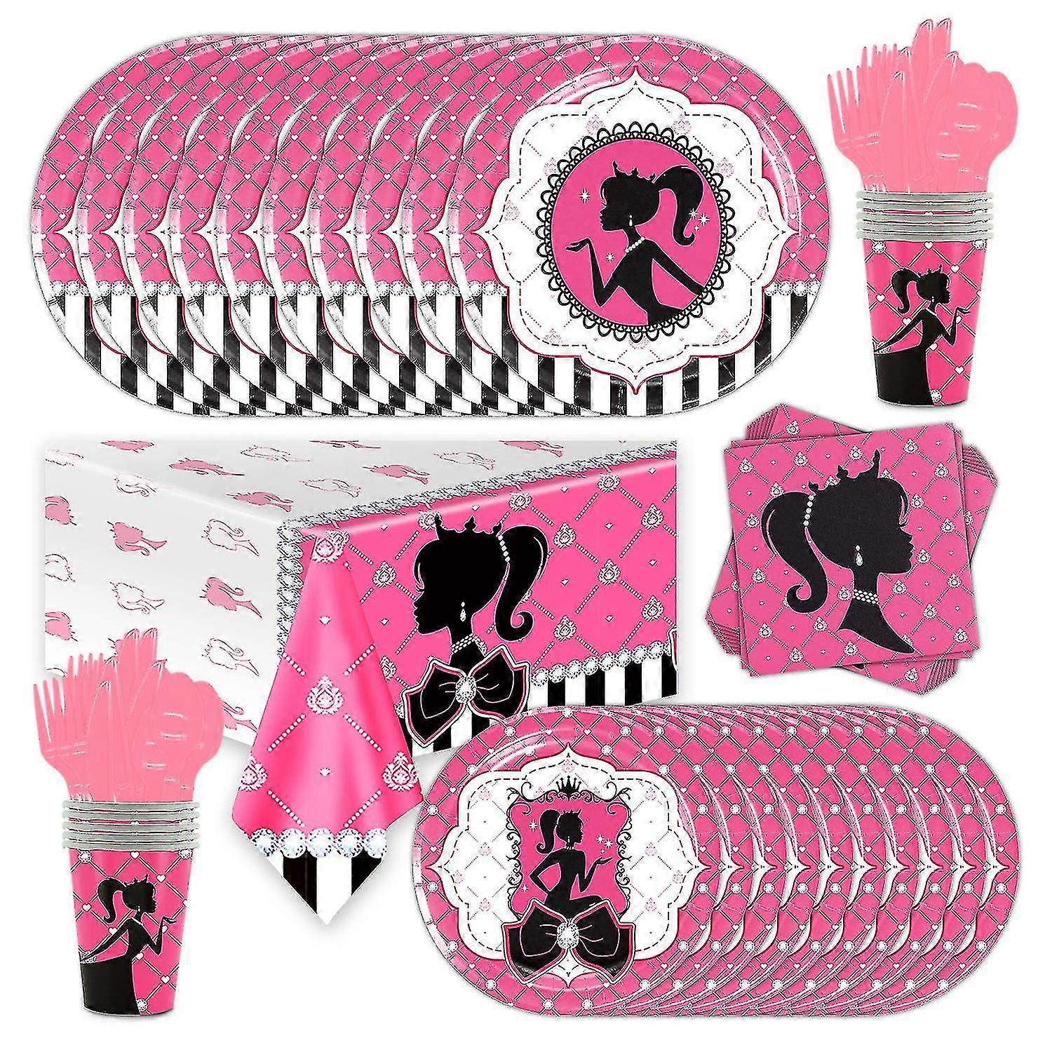 Pink Theme Scene Decoration Disposable Paper Plate Tissue Tablecloth Party Tableware Set