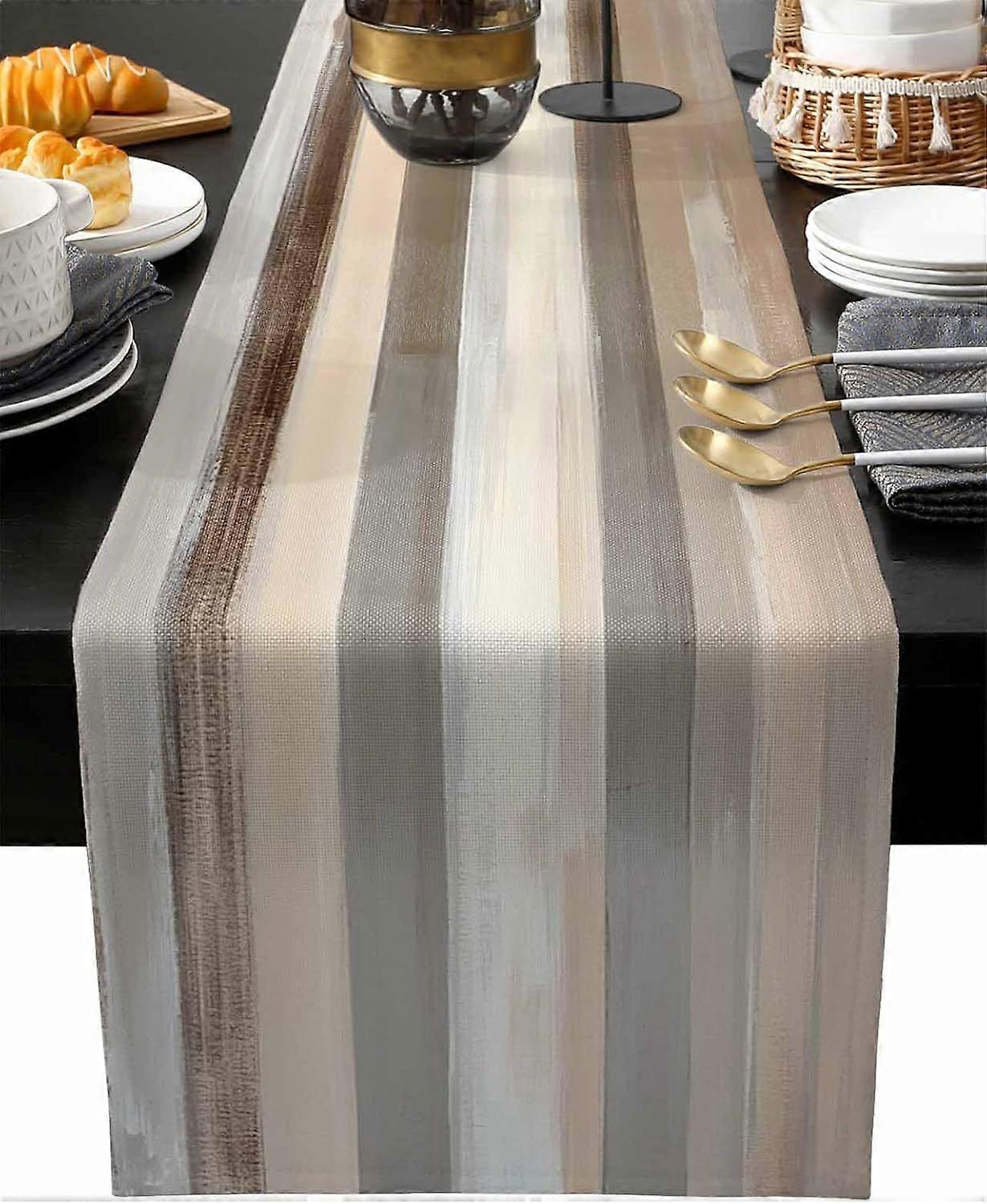 Brown Gray Table Runner 48 Inch Long Dining Table Decor, Abstract Neutral Texture Modern M