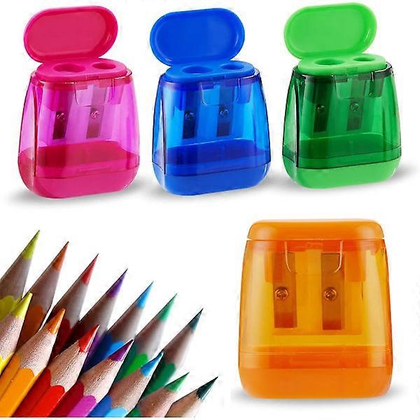 4 pcs Pencil Sharpener Manual Double Hole Compact Colored Handheld Pencil Sharpener for Children with Lid Adults Students
