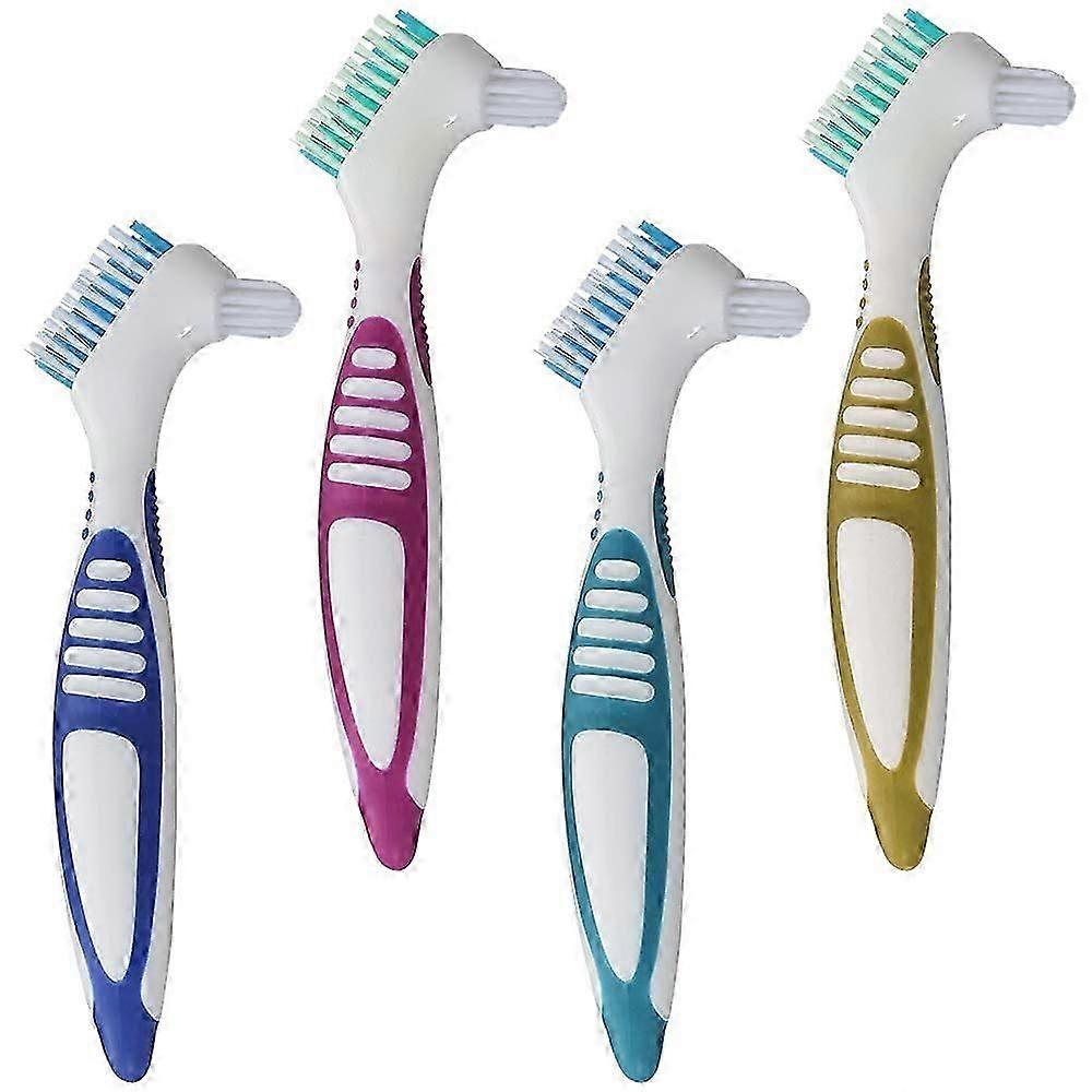 4 Pack Denture Brushes with Double Sided Denture Cleaning Brush Heads for Denture Care