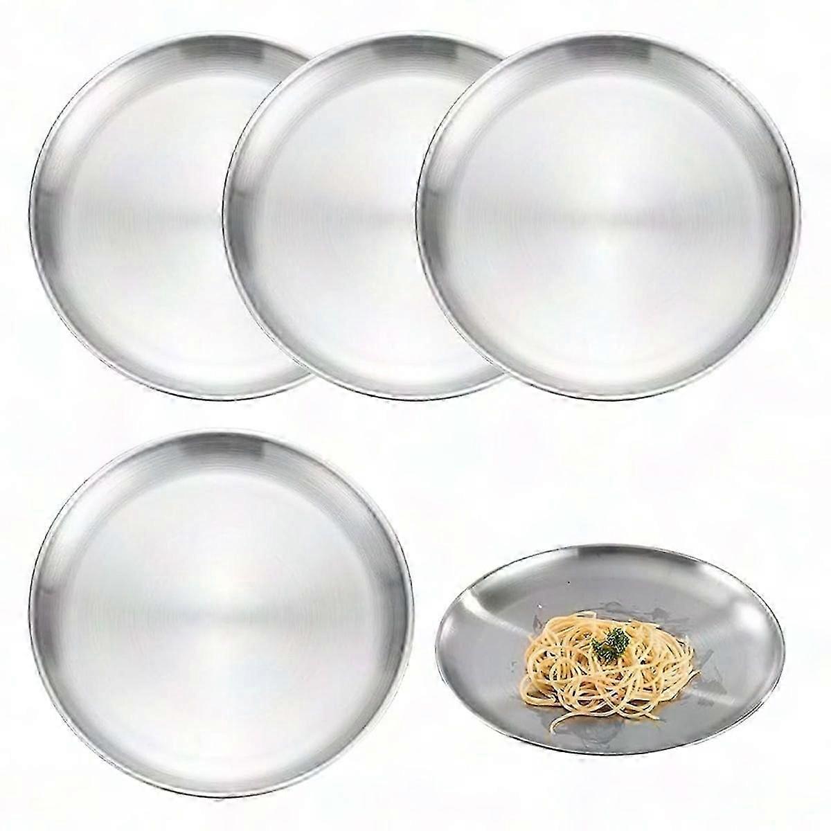 5-Pack 20cm Stainless Steel Plates, Durable Round Tableware