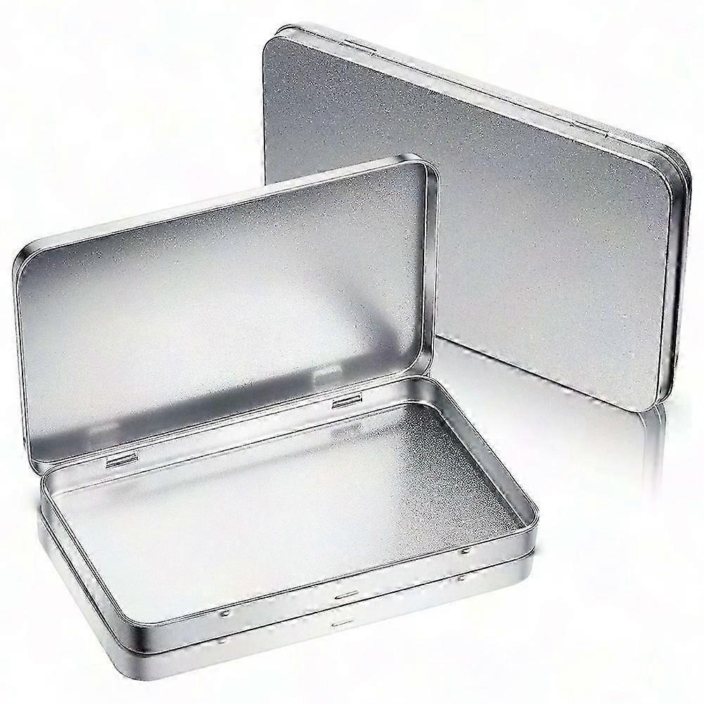 Rectangular Metal Tin Box with Hinged Lid, Silver Storage Container for Crafts & Organizing