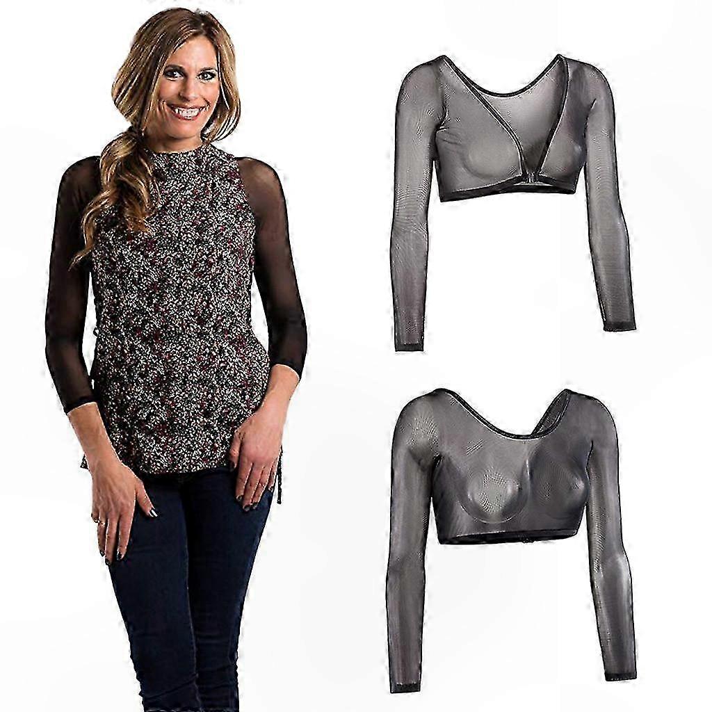 Plus Size Women's Seamless Sheer Blouse with Dual-Side Wear Crop Top Design