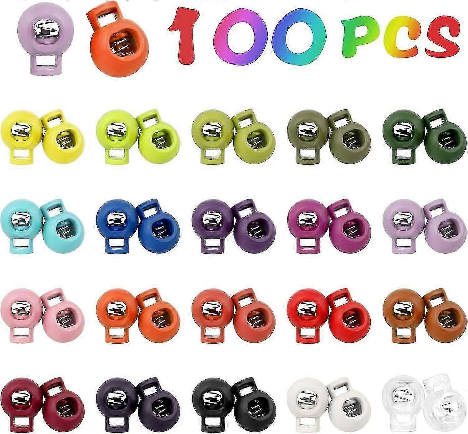 100-Piece Plastic Cord Lock Stopper Set in Assorted Colours for Secure Fastening