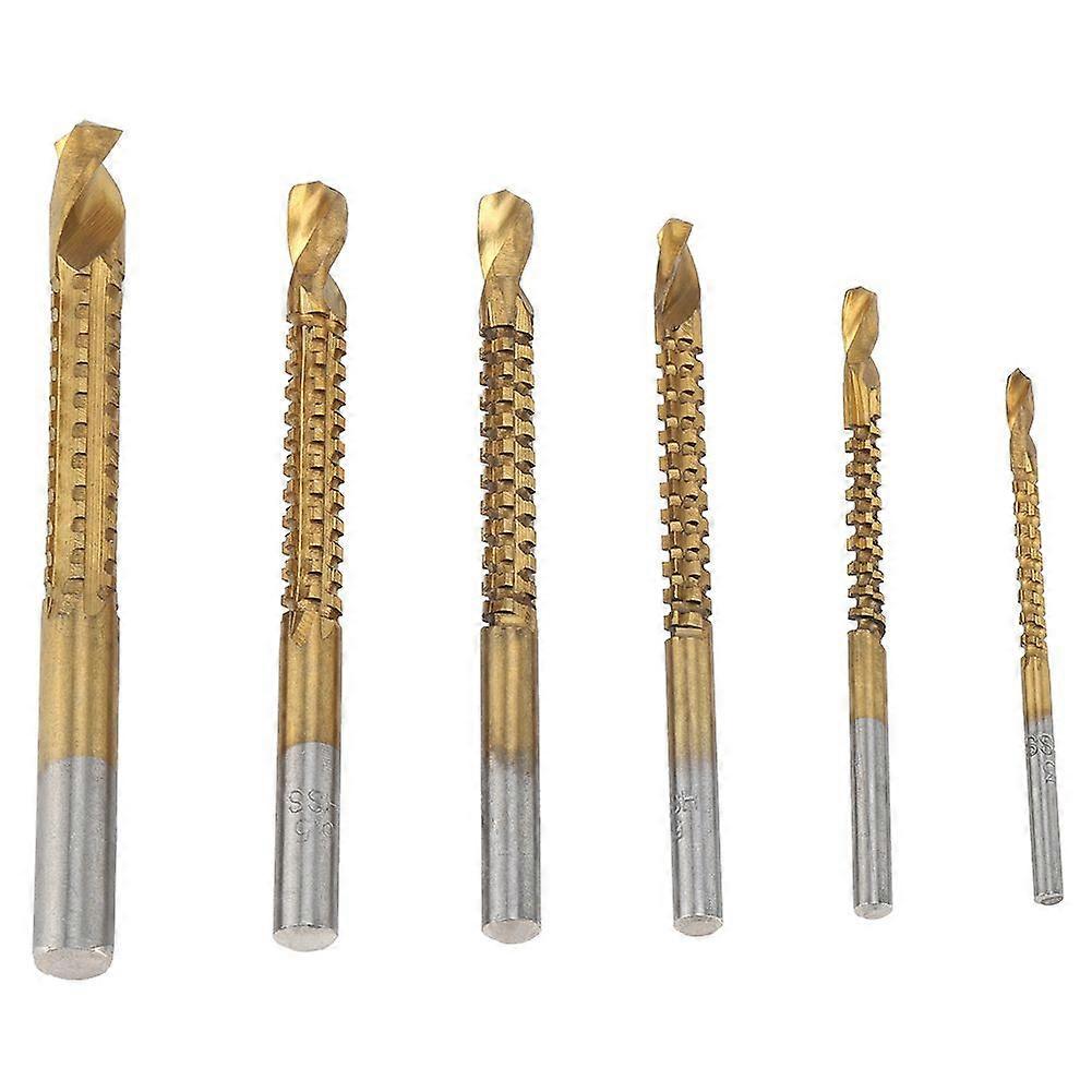 6Pcs HSS Titanium Coated Drill Bit Woodworking Wood Aluminum Plastic Hole Grooving Tool