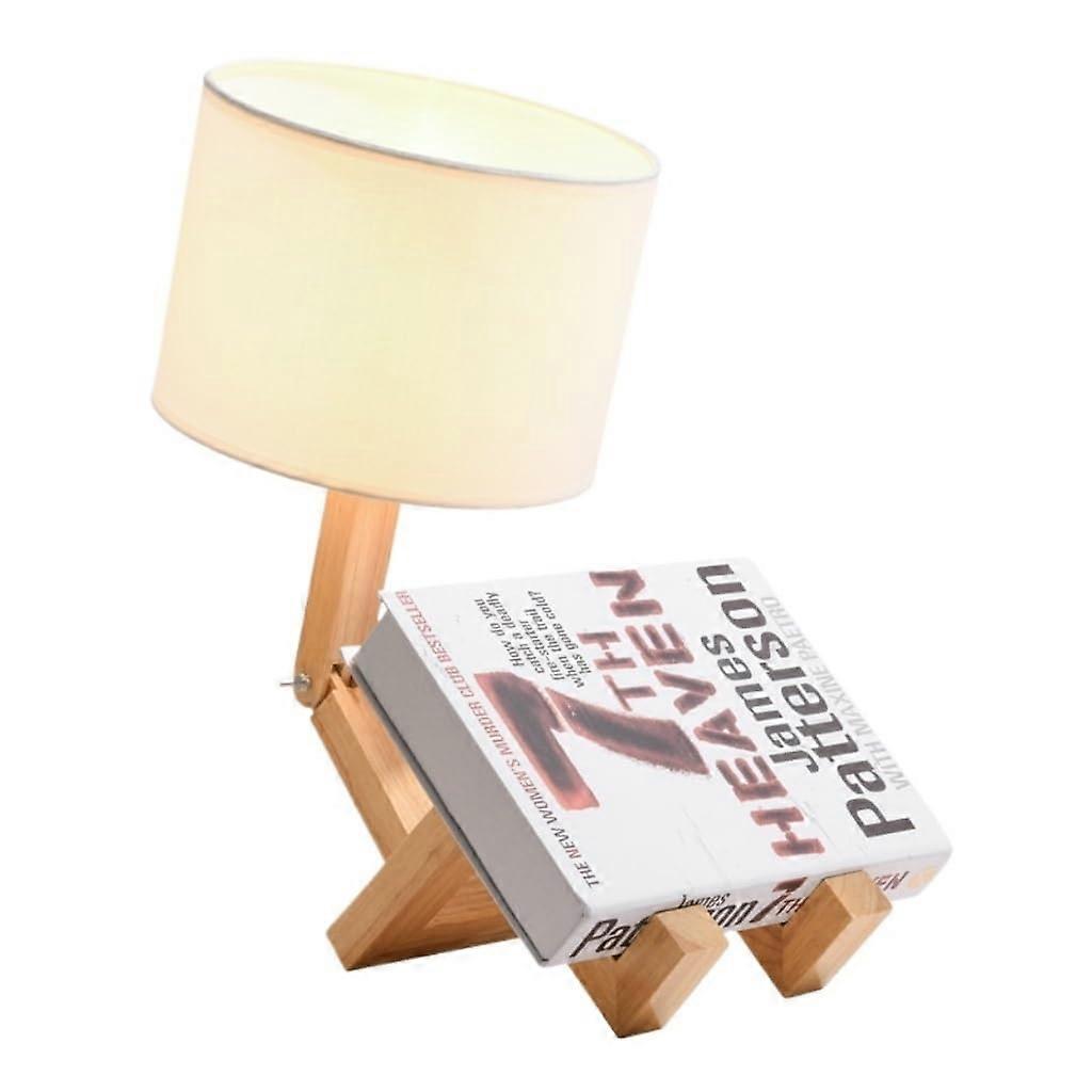 Fabric Table Lamp With LED, Wooden Base, White, Bedside Lamp, Modern Simple Design, Storage Lamp