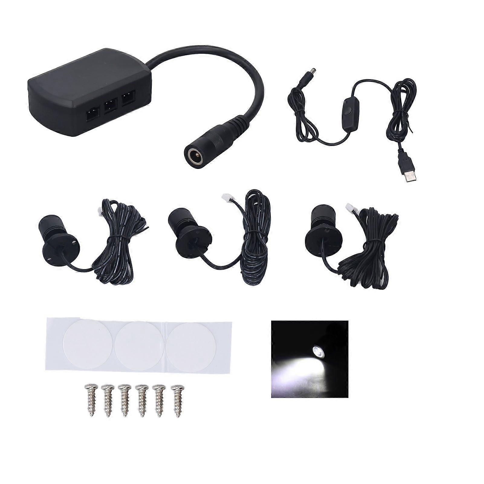 Mini LED Spot Lights 5V USB Showcase Display Light 1 to 3 Dimmable Small Cabinet Light for Jewelry Collection Black White Light