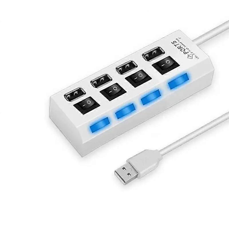 4Port USB 3.0 Ultra Slim Data Hub With LED Switches White, USBA Multiport Splitter for Laptops PCs Upgraded Version