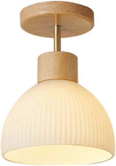 Ceiling Lamp Striped Glass Lampshade, Flush Mount Ceiling Light Fixture, Bianco Finish Bedroom Dining Hall Lamp