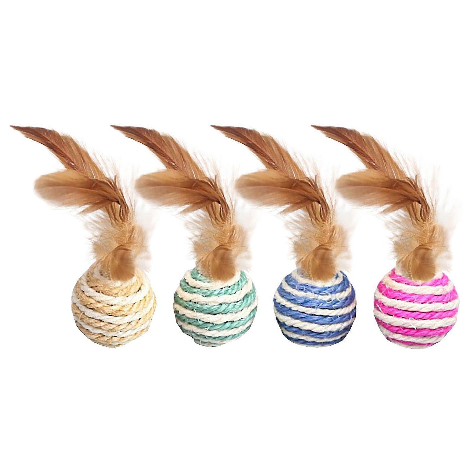 solacol Cat Sisal Ball, Scratch Resistant Toy with Feather Fun Cat Ball Cat Toy