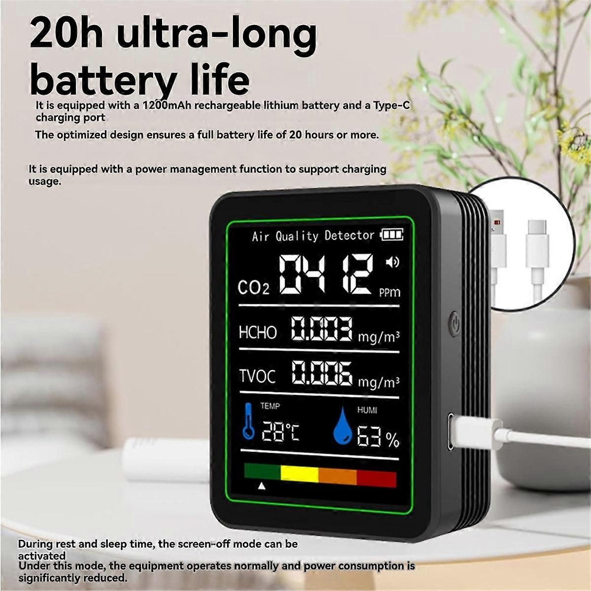 MT05 Indoor Air Quality Monitor TVOC HCHO Temperature Humidity Tester CO2 Meter USB Rechargeable CO2