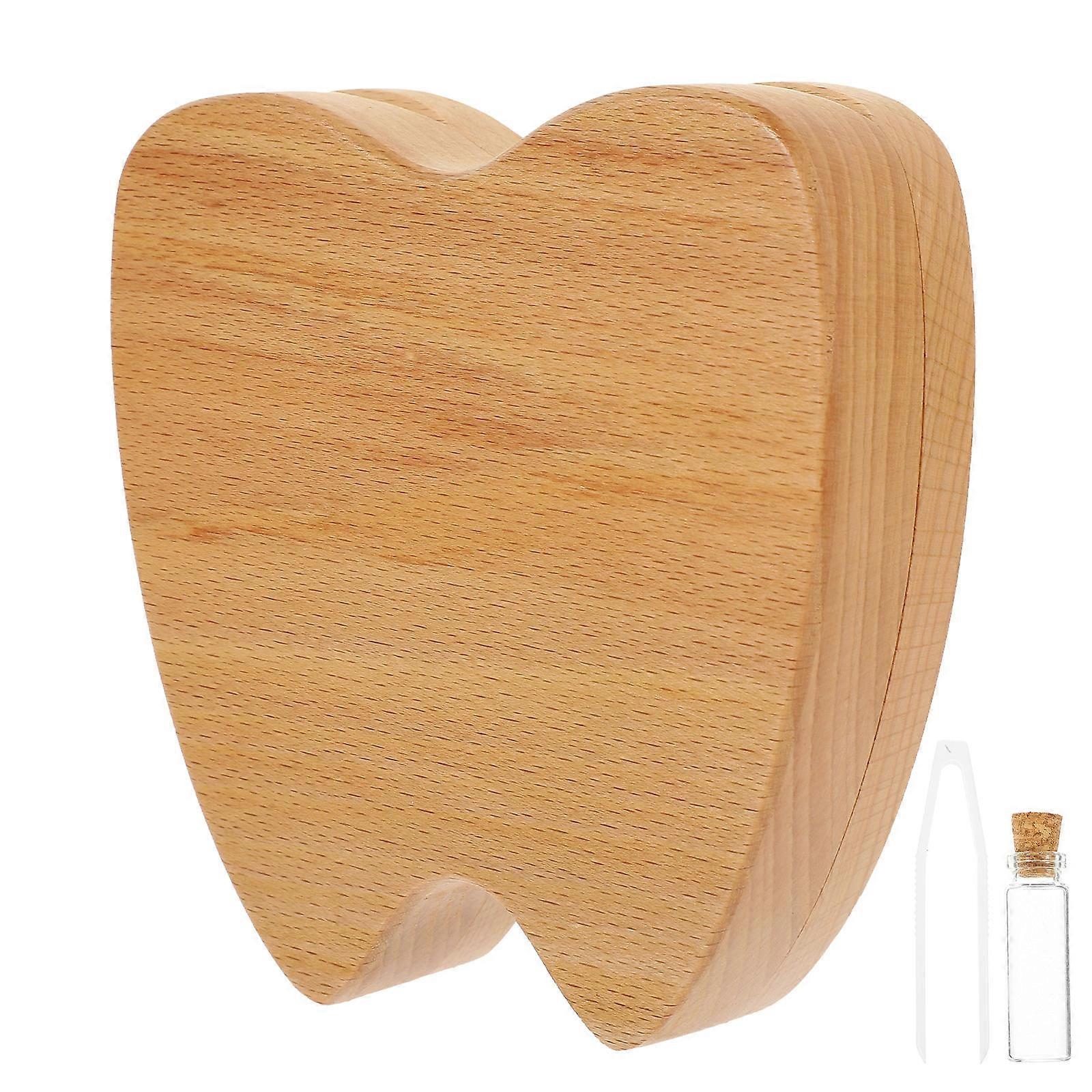 Baby Tooth Wooden Keepsake Box for Storage 4Pcs Light Brown