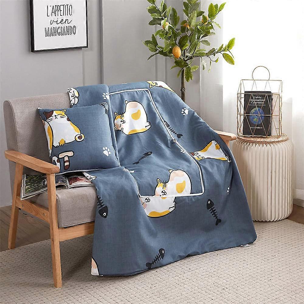 Travel Blanket Throw Pillow 2In1 Cushion Blanket, Airplane Blanket, Cat Pattern, For Car, Office, Home, Sleep