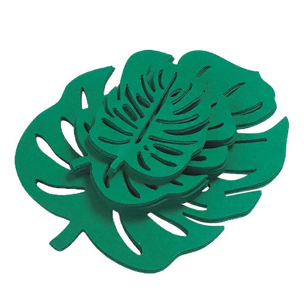 Felt Cups Mats Monstera Leaf Shape Table Protection 24Pcs Green Thermal Insulation