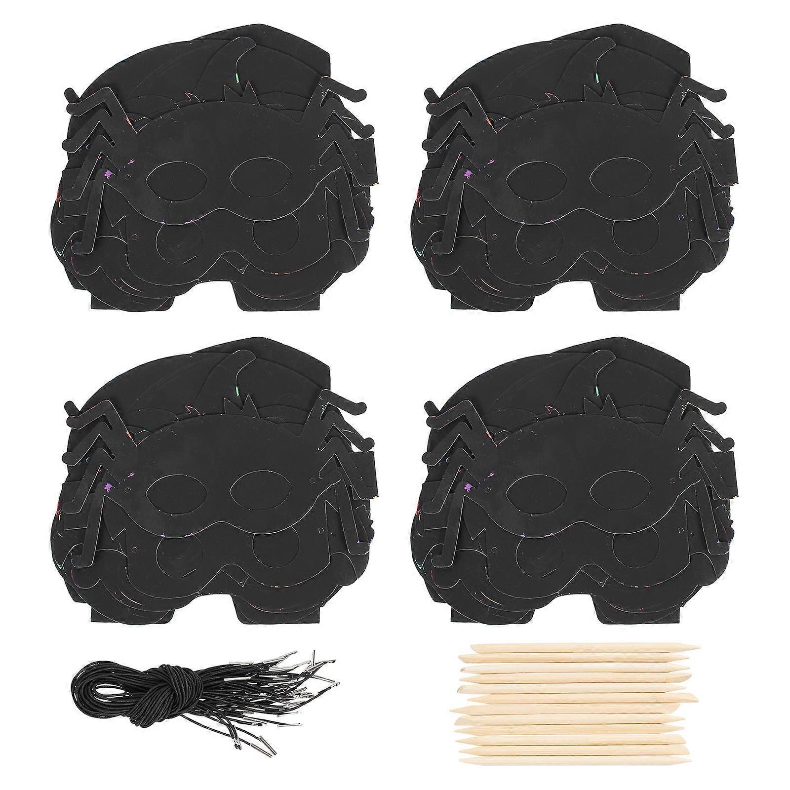 Multi-Function Halloween Scratch Masks 56Pcs For Kids Festival Activities Black Colorful Pattern Decoration