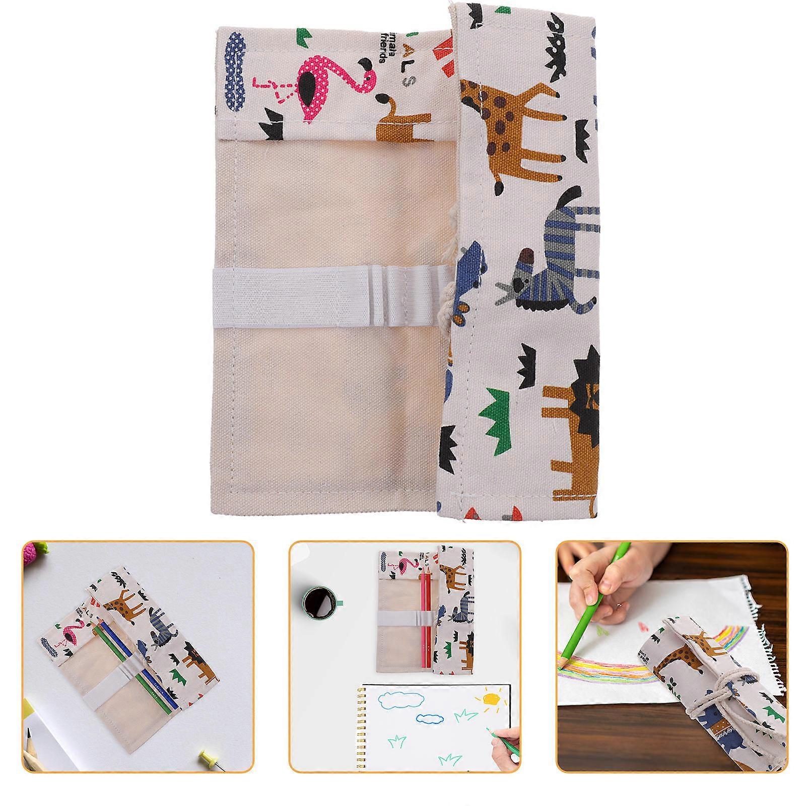 Rectangular Roll Up Pencil Case Canvas Bag For Office And Travel Storage Needs 5Pcs