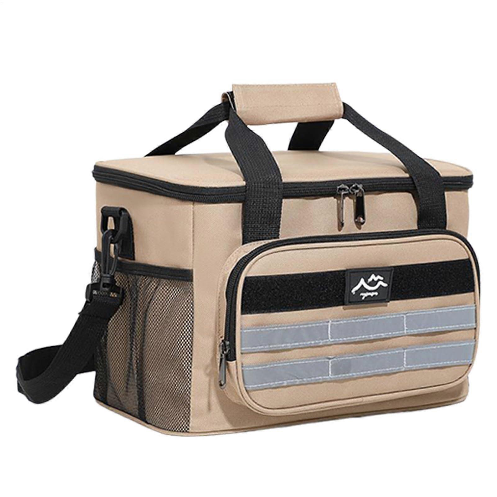 Beach Cooler Insulated Lunch Box 11.81x8.27x7.28 In, Multiple Compartments, Carry Handle, Waterproof Cooler Bag Khaki