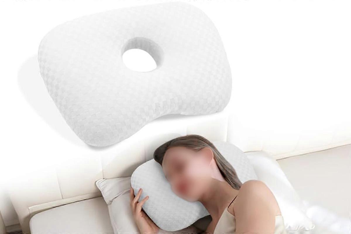Ear Piercing Pillow with a Hole Ear Pillow for Side Sleepers-White