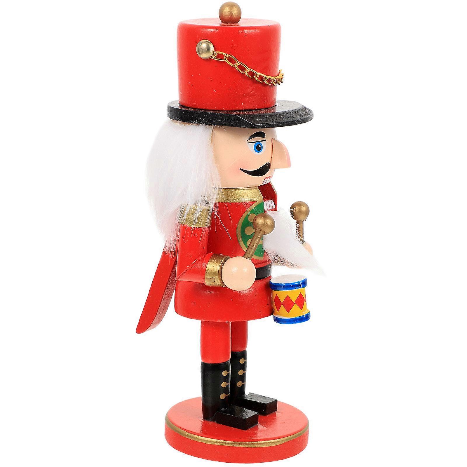 Wooden Nutcracker Craft for Decor 3Pcs Xmas Red Nutcracker Statue Ornament